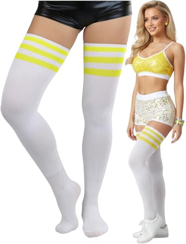 Image of ToBeInStyle Women's Heavyweight Knit Thigh High Long Socks w /Contrast 3 Stripe Top Band