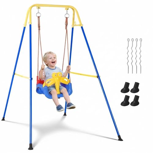 Altalena da Porta e Saltarello per Neonati 6-24 Mesi - Altalena Singola Interno ed Esterno con Base in Tubo Zincato Regolabile - Gioco di Salto Sicuro per Sviluppo Muscolare e Equilibrio - Blu