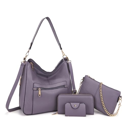 Image of Qiyuer 13 inch Women Spacious Soft PU Handbag Hobo Bag Purse Wallet Set 4pcs | Large, Dual-use Crossbody & Shoulder Bag, Multi-pocket, Divided Compartments, Fits Tablet, Versatile for Daily & Work