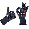 GRILL HEAT AID BBQ Grill Gloves 1472°F - Extreme Heat Resistant Oven Mitts for Grilling, Smoker & Fire Pit with Silicone Grip & EN407 Cut Resistance - Mid Cuff, Black