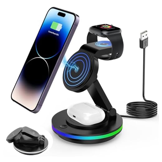 Zitronix® Magnetic Wireless Charger for iPhone 3 in 1 Wireless Magentic Charger for iPhone, iWatch & Airpods Fashion Travel Folding Wireless Magentic Charger with Light, Universal Compatibility