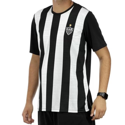 Camisa Atlético Mineiro Dry Listrada Oficial Tamanho:M;Cor:Preto/Branco
