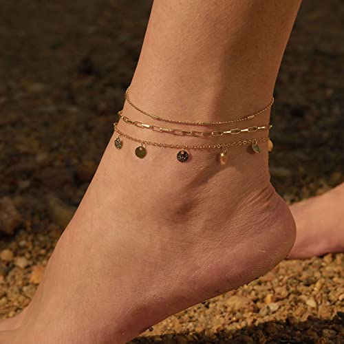 Lexody Gold Ankle Bracelets For Women 14K Gold Filled Anklets For Women Waterproof Cuban Tennis Link Stackable Anklets Set Layered Anklet Bracelets For Women Dainty Beach Jewelry Gift For Girls #TOP3