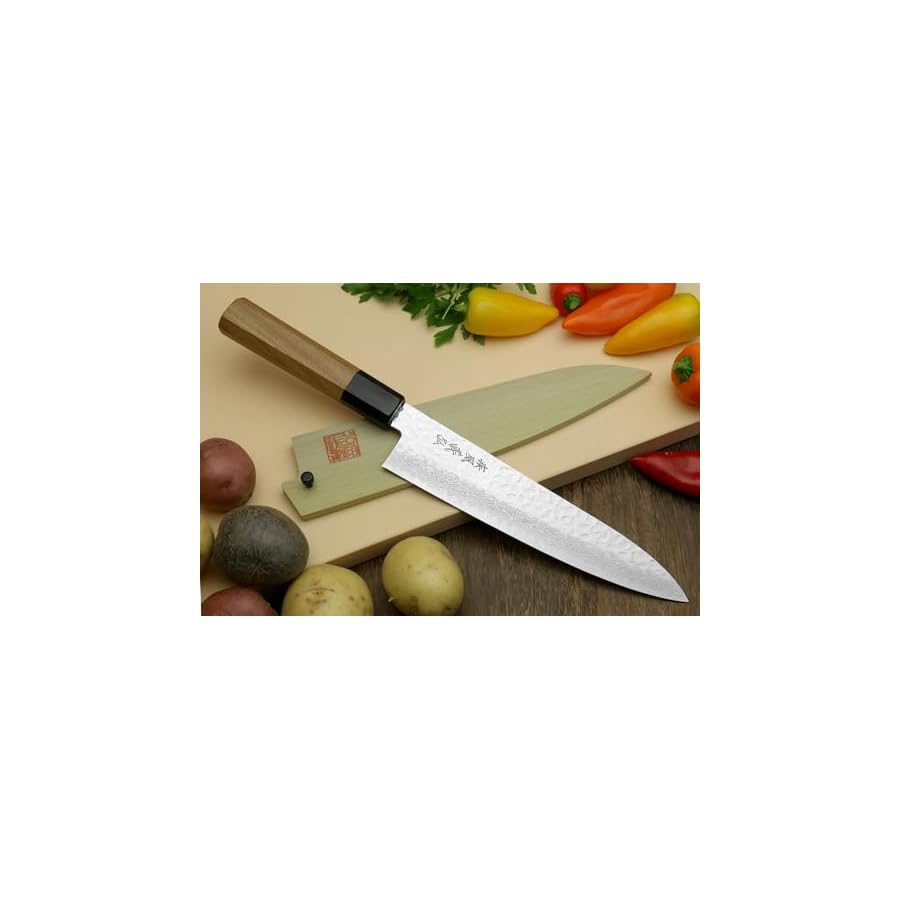 Yoshihiro VG10 46 Layers Hammered Damascus Gyuto Japanese Chefs Knife (Octagonal Ambrosia Handle) (8.25" (210mm)