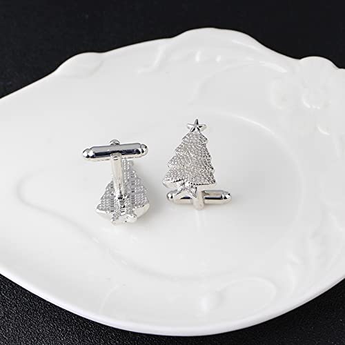 Mancuernillas para hombre vintage árbol de Navidad plateadas miniatura 4