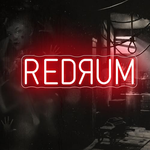 Image of Redrum Neon Sign Horror LED Wall Light Creepy Gothic Room Decor | Halloween LED Light Man Cave Decor USB Powered Dimmable Spooky Bar Sign Chilling Room Decoration 15.7 inchx4.9 inch