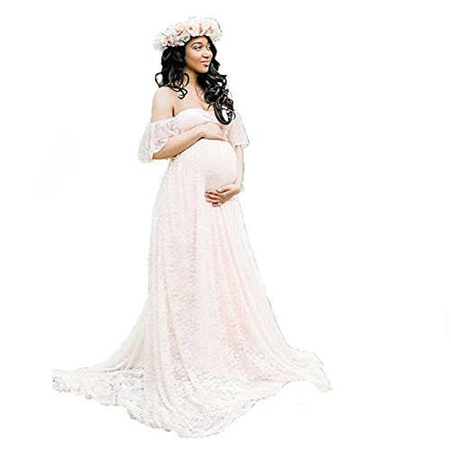 RICWINANN-Womens-Off-Shoulder-Ruffle-Sleeve-Lace-Maternity-Gown-Maxi-Photography-Dress-White-X-Large
