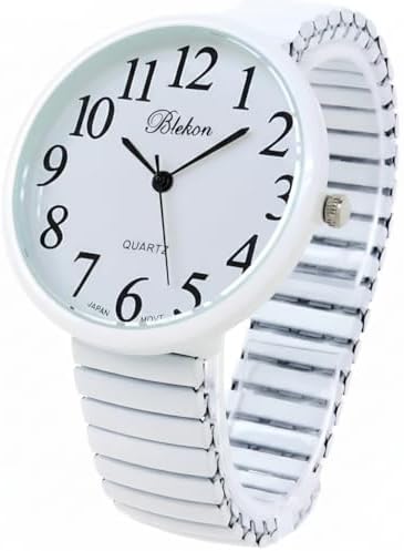 Geneva Super Large Stretch Watch Clear Number Easy Read (White)