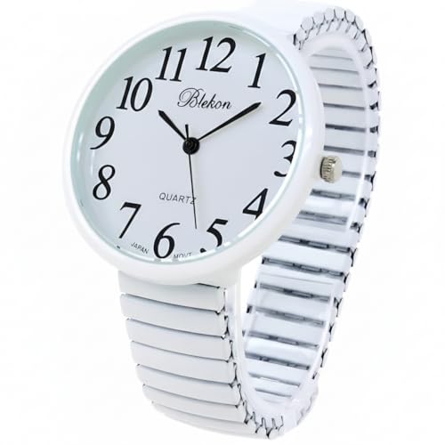 Geneva Super Large Stretch Watch Clear Number Easy Read (White)