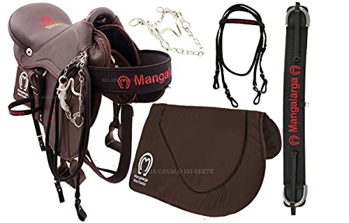 Sela Mangalarga para Cavalos Marrom Pronta para Uso + Manta Cabeçada peitoral Freio e Rédea 16 Poleg
