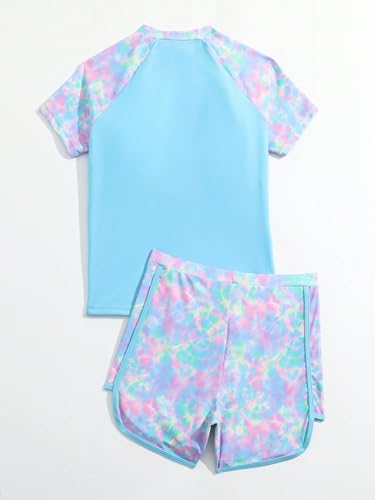 SHENHE Girl's Rash Guard Swimsuit Tie Dye Short Sleeve Bathing Suit with Shorts 2 Piece Swimwear2