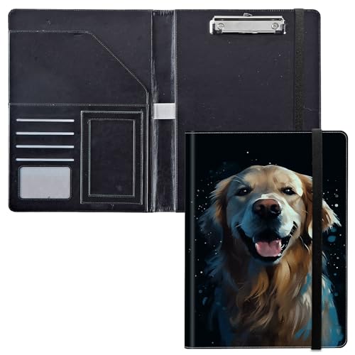 for Padfolio Clipboard Folder Portfolio for Men Leather Clipboards with Storage Cover for Legal Pad Holder Letter Size A4 Writing Pad for Business Office Notepad Clip Boards,Cute Golden Retriever Dog