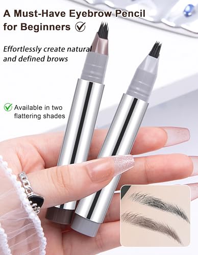 Erinde Lápiz de cejas negro microblading, de larga duración, resistente al agua y a las manchas, cejas naturales y definidas, con aplicador microramificado #01 - imagen 8