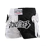 Muay Thai Shorts für Erwachsene mit bequemem elastischem Bund und gedrucktem Design (M, Schwarz-Weiß)