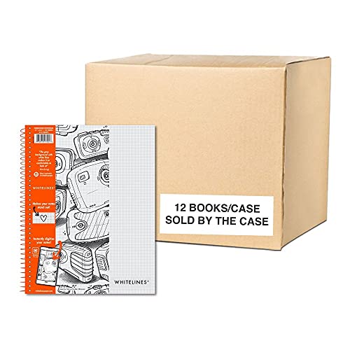 ROARING SPRING Case of 12 Whitelines App Notebooks, Grey Graph White Paper, 11"x8.5", 70 sheets 2-Sided, Spiral Bound in Orange Wire, (17001cs2)