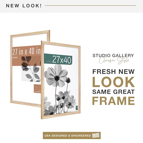 MCS Studio Gallery Classic Movie Poster Frame 27x40 Natural Woodgrain, Vertical & Horizontal Wall Hanging Large Picture Frame for Photos, Artwork & Custom Posters (1-Pack)