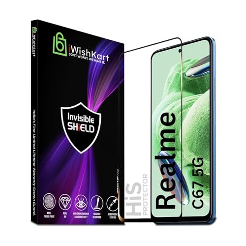 Image of compatible with Realme C67 5G Tempered Glass [with warranty] screen protector guard Full Edge to Edge 9H Full Glue FHD with Easy Installation kit - Pack of 1 (Realme C67)