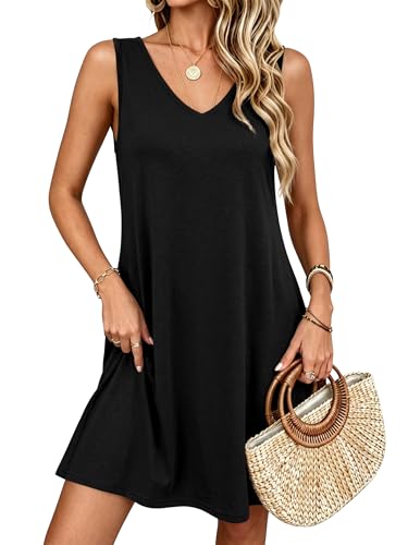 Image of ANRABESS Summer Dress for Women,V Neck Sleeveless Sundress,Loose Fit,Soft Travel Vacation Outfits,Cute Beach Cover Up Clothes