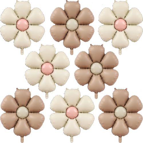 Ballons marguerite géants en aluminium réutilisables aux tons marron et crème doux
