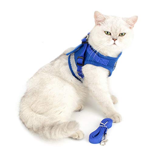 SELMAI Soft Mesh Harness for Cats Reflective No Pull No Choke Step-in Escape Proof Padded Vest for Puppy Small Dogs Boys Adjustable Leash Lead for Kitten Walking Chihuahua Yorkie Blue S