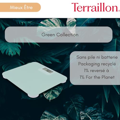 TERRAILLON - POWER FREE - Elektroniczna waga osobista bez baterii i baterii, ekologiczna, Dynamo, pojemność 180 Kg, Szkło