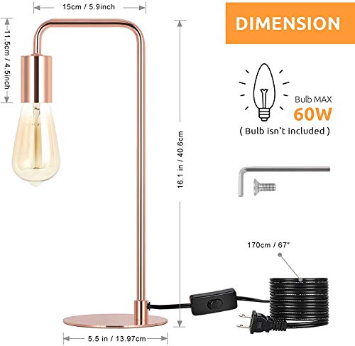 Haitral Modern Table Lamps - Industrial Bedside Desk Lamps For Bedroom, Office, Living Room, Rose Gold #TOP1