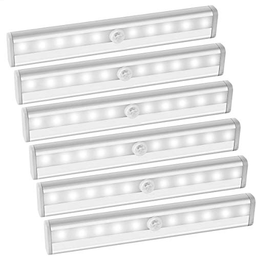 AMIR Upgraded Motion Sensor Lights, Battery-Powered Closet Light Motion Activated, Under Cabinet Lights Stair Lights, Stick-Anywhere Wall Lights for Hallway, Bedroom, Kitchen etc. (White - Pack of 6)