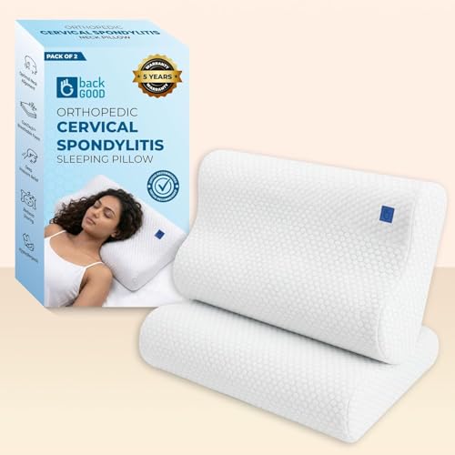 Image of Memory Foam Neck Support Pillow - Pack of 2 | 5-Year Warranty | QI Spine Clinic Designed Cervical Orthopedic Contour Pillow for Side & Back Sleepers | Neck Pain Relief & Spinal Alignment |