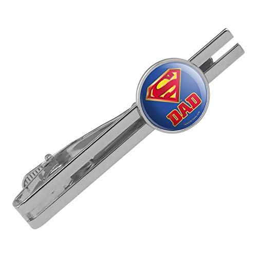 GRAPHICS & MORE Superman Super Dad Shield Logo Round Tie Bar Clip Clasp Tack Silver Color Plated