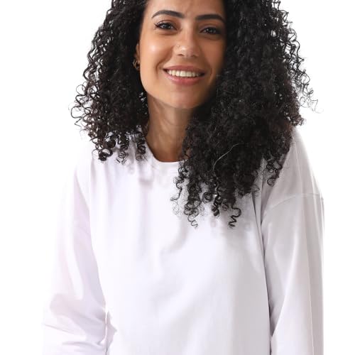 Andora White Plain Long Sleeves Basic Tees-White-XL, Womens