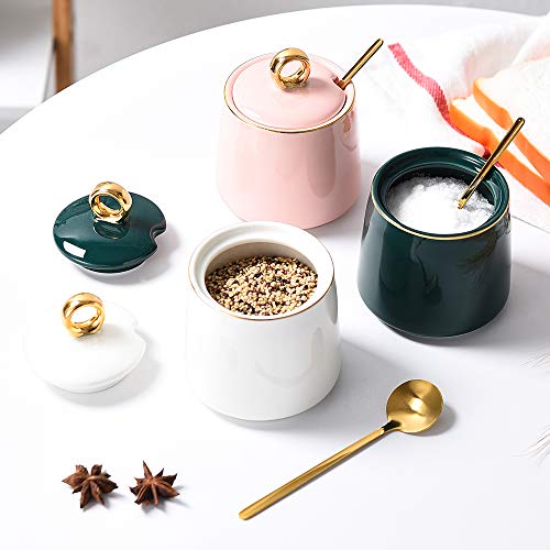 Lionwei Lionweli Green Sugar Bowl Dispenser Salt Container Ceramic Sugar Bowl With Lid And Spoon For Home And Kitchen #TOP6