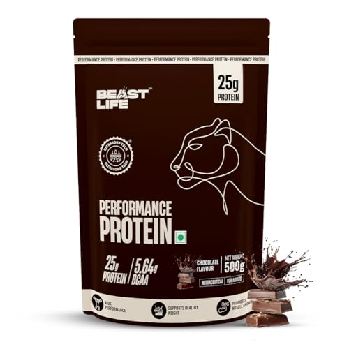 Beast Life Performance Protein Powder | 1 Kg | Chocolate | High Absorption for Muscle Growth |Smooth & Light, Easy to Digest with Ultrasorb Tech|NABL Lab Certified | 25g Protein, 5.64g BCAA | Best For Gut | Beta Glucan | Improves Immune Function