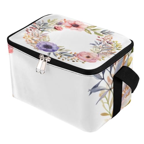 GzLeyigou Lunch Bags for Women Men 9 Cans,Floral Wreath Hot & Cold Food Delivery Bag Insulated Grocery Bag Insulated Lunch Box Beautiful Flower Cooler Bag for Office Work Picnic Beach