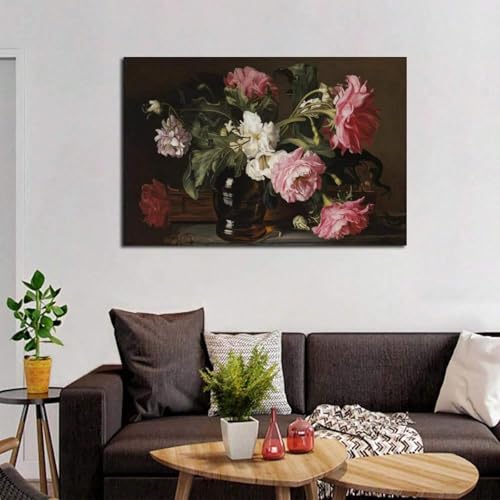 Décoration murale roses et pivoines tableau fleur salon moderne 30x45cm - 3