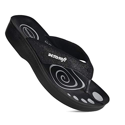 Aerosoft Women's Orthotic Arch Supportive Flip Flops Sandals (US 08, Black)