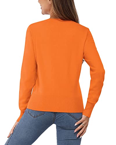 VOTEPRETTY Strickjacke Damen Leichte Cardigan Kurz Rundhals Strickjacken Langarm Strickmantel mit Knöpfe Orange
