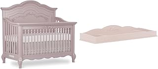 Evolur Aurora 5-in-1 Convertible Crib, Change Tray, Dusty Rose Finish, Features Ribbon Bow Scrollwork and 3 Mattress Heights