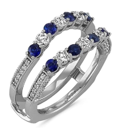 Generic 2Ct Round Cut Created Blue Sapphire & Diamond Vintage Enhancer Wrap Engagement Wedding Ring For Womens 925 Sterling Silver, White2