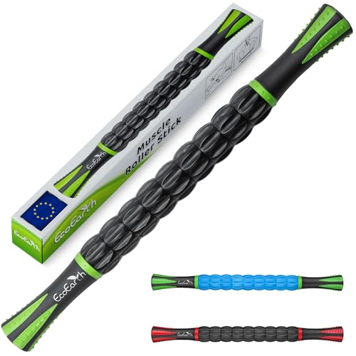 EcoEarth Faszien-Roller-Stick – Lymphdrainage-Massagegerät, Myofasziales Tiefengewebe-Entspannungsgerät – Handmassagestick zur Schmerzlinderung – Schwarzgrün