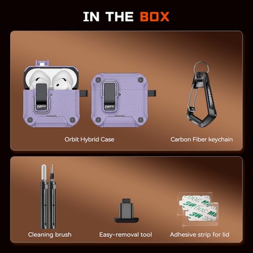 Image of Inesore for AirPods 4 Case with Secure Lock (Purple) | Phone Stand Design,Compatible with MagSafe,Automatic Snap Switch Secure Cover Carbon Fiber Texture with Cleaner Kit