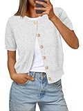 Trendy Queen Short Sleeve Cardigan Sweaters for Women Cropped Tops Summer 2026 Spring Outfits Cute Casual Y2k Fashion Clothes Grey L