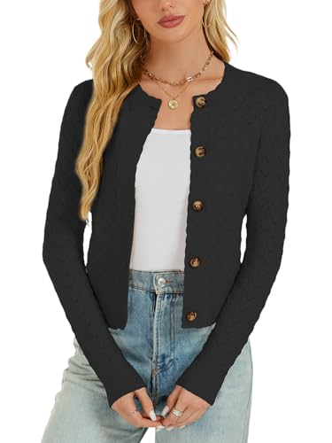 Image of Women's Long Sleeve Cropped Knitted Sweater Cardigan Button Down Open Front Knitted Shrug Sweaters