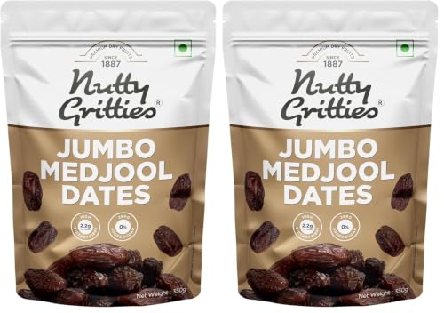 Image of Nutty Gritties Premium Medjoul /Mejdool Date 350g, Khajur | Khajoor | Juicy & Delicious Khajoor, Khajur | No artificial colours | Naturally Sweet | Instant Energy | Resealable Pouch, (Pack of 2)