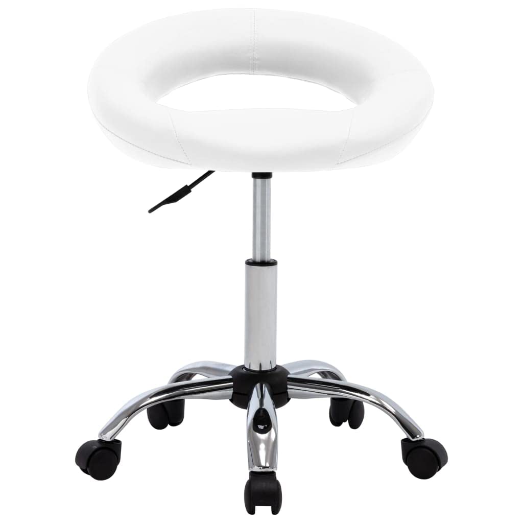 Taboret roboczy z oparciem biały sztuczna skóra