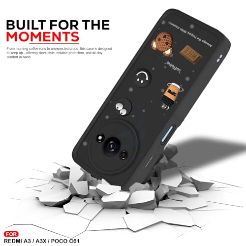 Image of AESTMO Back Case Cover for Redmi A3 / A3X / Poco C61 | Cute Fun Cartoon 3D Ball | Coffee Silicone Case | Full Body Protection | Camera Protection Back Cover for Redmi A3 / A3X / Poco C61 (Black)