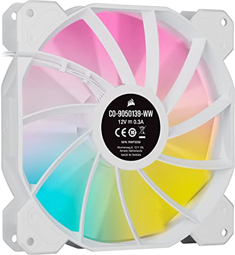 Corsair iCUE SP140 RGB ELITE Performance 140 mm Kit de Deux Ventilateurs avec iCUE Lighting Node CORE (Technologie CORSAIR AirGuide, Huit LED RGB Paramétrables, Silencieux niveau sonore 18 dBA) Blanc