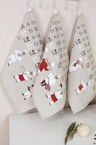 textile idea - Juego de 3 paños de cocina de lino medio 46 x 60 cm, toallas de cocina, toallas pequeñas 60% lino, 40% algodón, toalla con colgador - cocineros, 3 unidades.