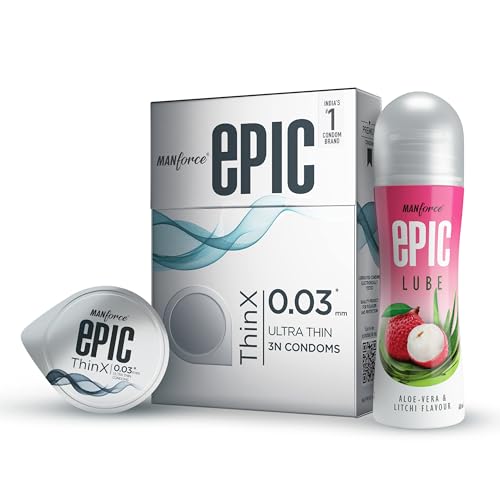Image of Manforce Epic ThinX Condoms 3 Units with Epic Aloe-Vera & Litchi Lube| 0.03mm Ultra Thin Condoms| Water-based Lube
