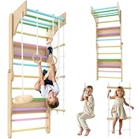 Klettergerüst Indoor mit Sprossenwand – 6-in-1 Holz Kletterwand Kinderzimmer mit Schaukel, Seil und Ringen für spielerische Bewegung und Fitness daheim