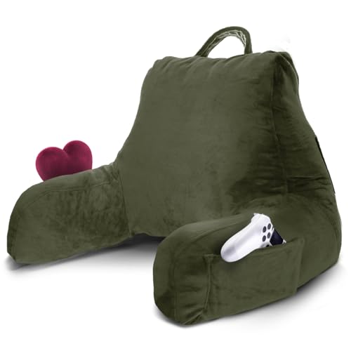 Image of Nestl Reading Pillow for Kids & Teens with Shredded Memory Foam, Backrest Pillows for Reading, Watching, and Gaming, Use on the Couch, Bed, or Floor, Adjustable Support with Washable Cover Olive Green